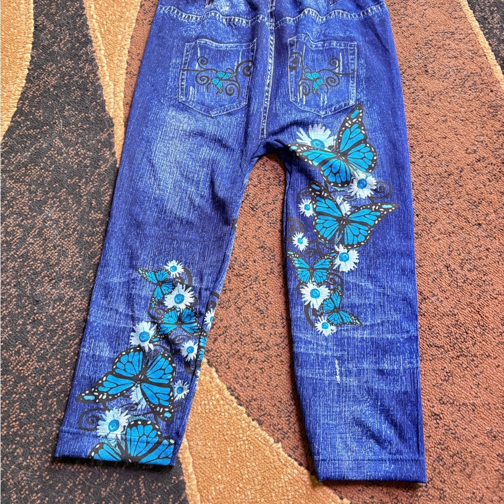 Blue Jeans with Butterfly and Floral Design